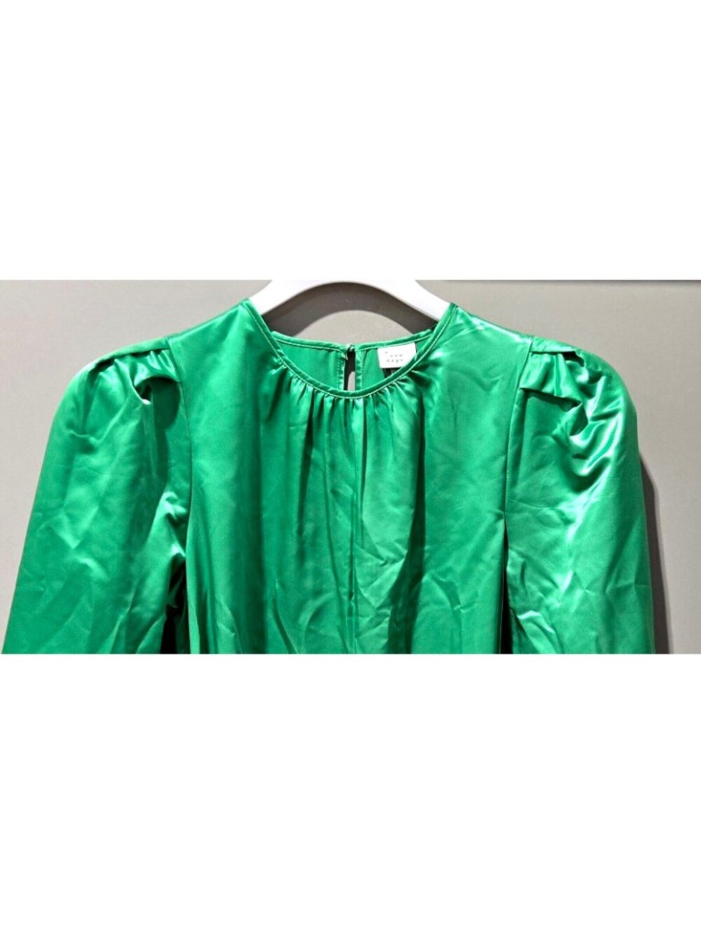 A New Day Balloon Sleeve Green A-Line Satin Mini Dress w/ Belt -- Size XS 0/2 - Picture 3 of 8